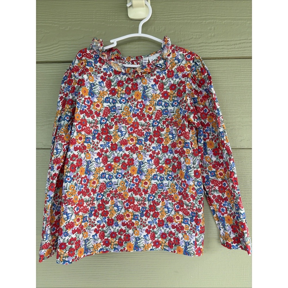 Rachel Riley Floral Butterfly Ruffle Neck Long Sleeve Button Top Shirt Girl 6Y